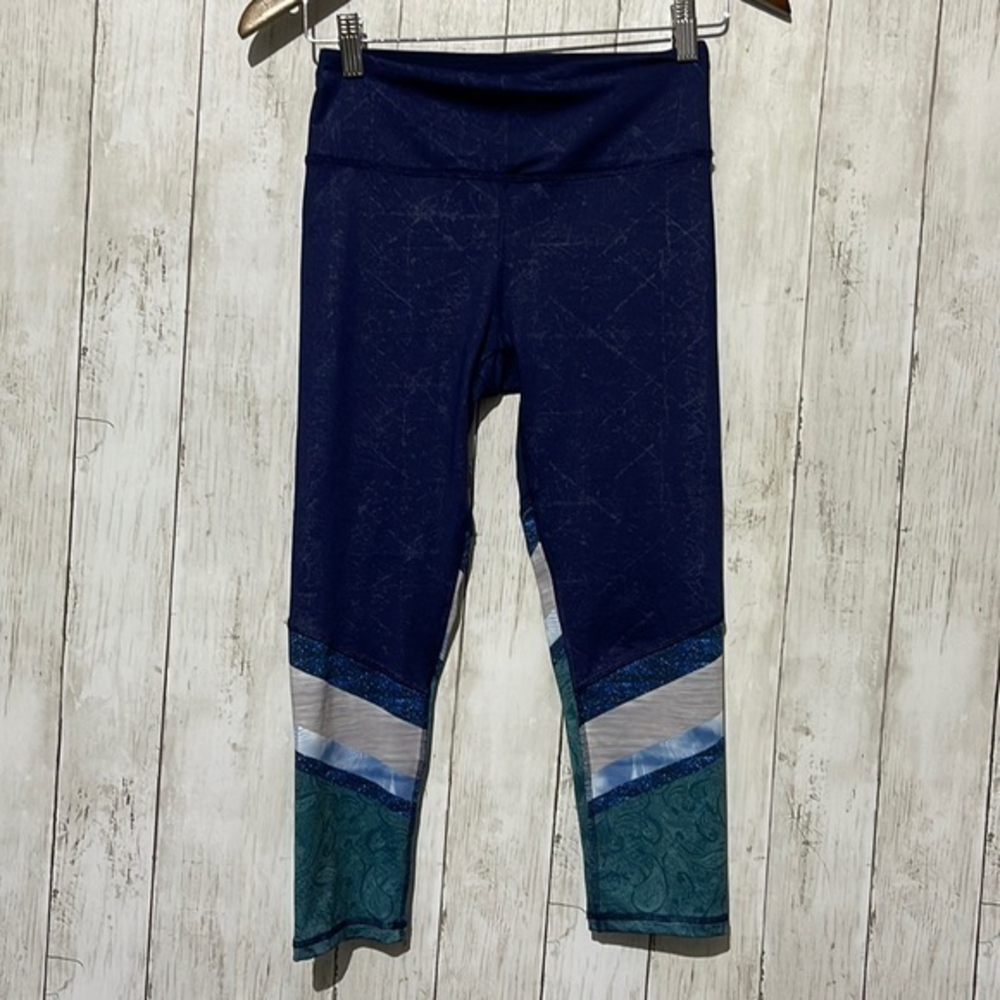 RBX Athletic Leggings Cropped Capri‎ Blue Geometric Print Womens XS